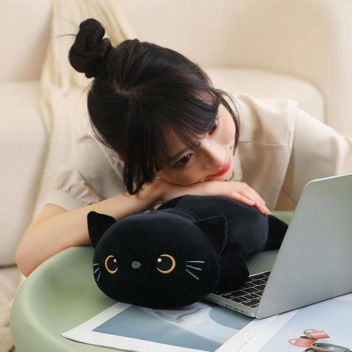 PLÜSCHTIER Katze 25 cm - Schwarz, Textil (12.7/20.3cm)