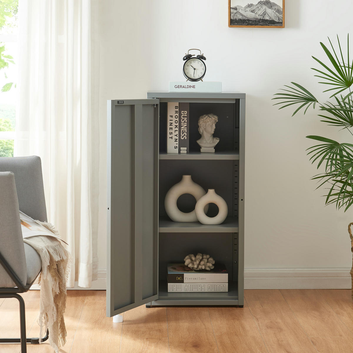 AKTENSCHRANK Burlöv - Grau, Metall (40/88/35cm) - [en.casa]