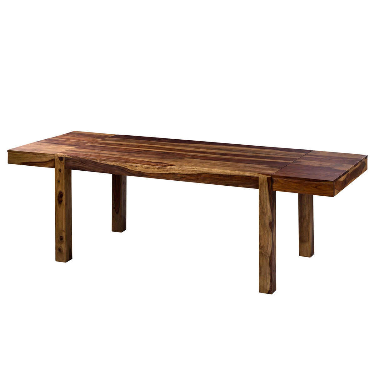 ESSTISCH mit Ansteckplatten - Sheesham massiv - Sheeshamfarben, Holz (90/160/77cm) - home24