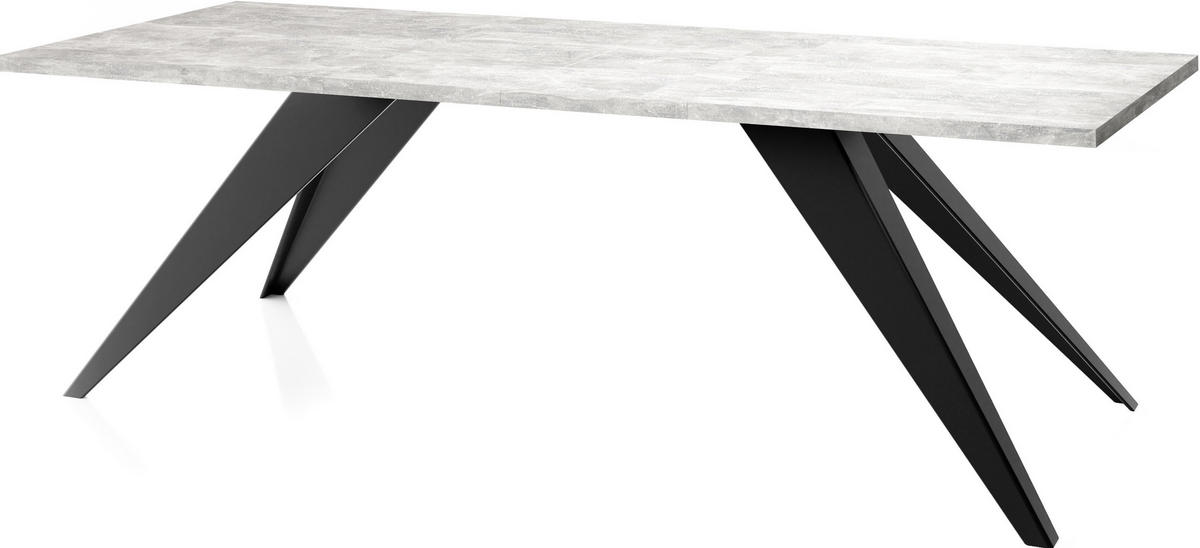 ESSTISCH Vance rechteckig ausziehbar, Grauer Beton 160-260/90/76 cm - Hellgrau/Schwarz, Holzwerkstoff/Metall (160/90/76cm) - WFL GROUP