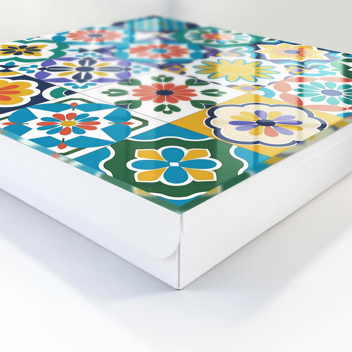 SCHLÜSSELBOX Weiß 30x30 cm – Türöffnung nach rechts - Blumenmuster - Blau, Metall (30/30/5cm) - TULUP
