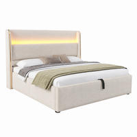 BETT mit Stauraum und LED 140x200 cm Leinenoptik Beige - Beige, Metall (140/200cm) - Meubliv
