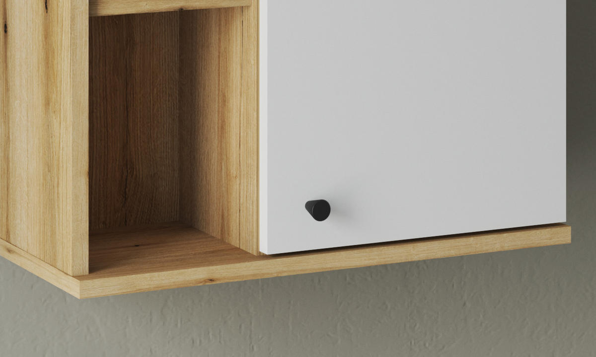 BAD-HÄNGESCHRANK weiß, Evoke Eiche, Badschrank hängend, 51 x 75 cm - Eichefarben/Schwarz, Holzwerkstoff/Kunststoff (51/75/21cm) - Furn.Design