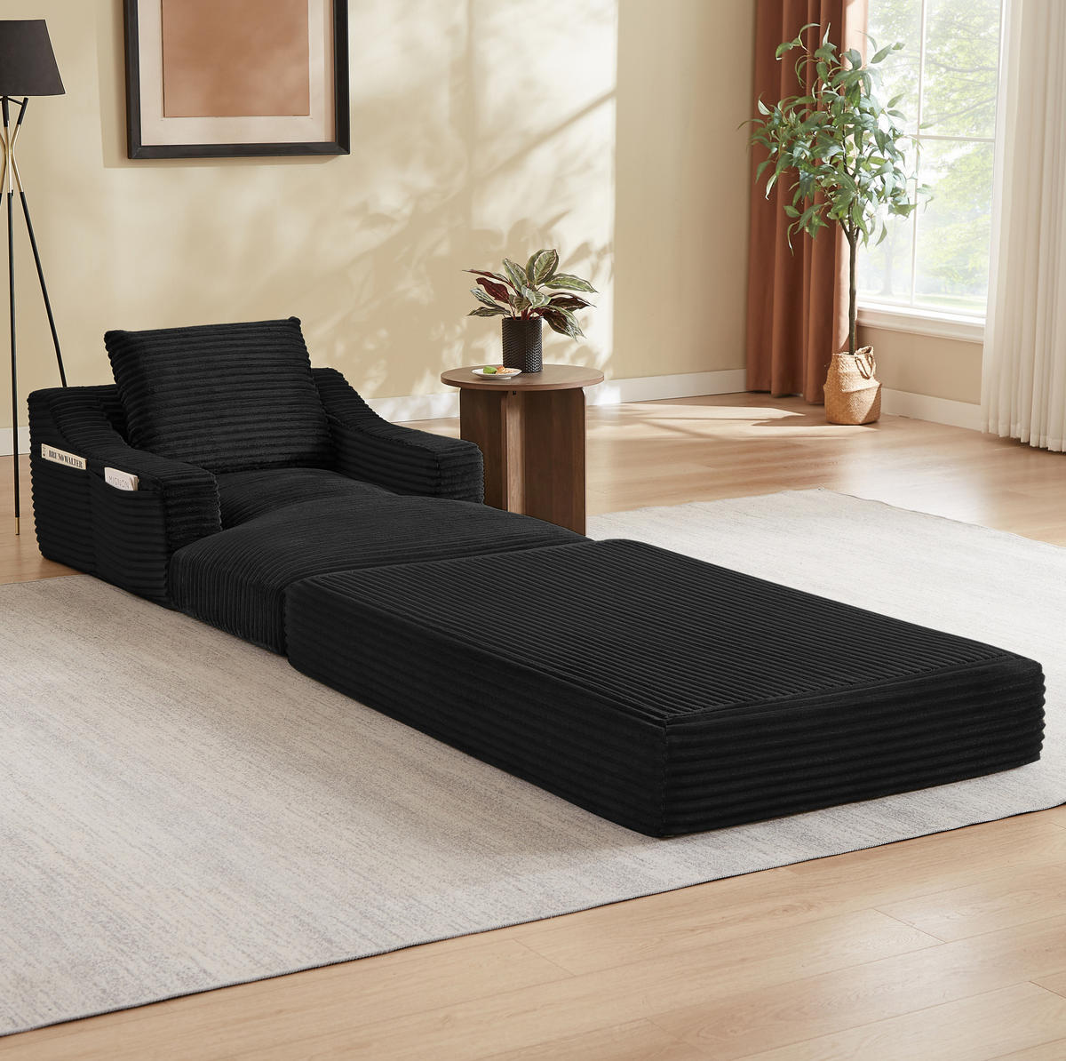 LOUNGESESSEL aus Cord mit Doppelschicht-Design Schwarz - Schwarz, Textil (162/68/100cm) - Meubliv