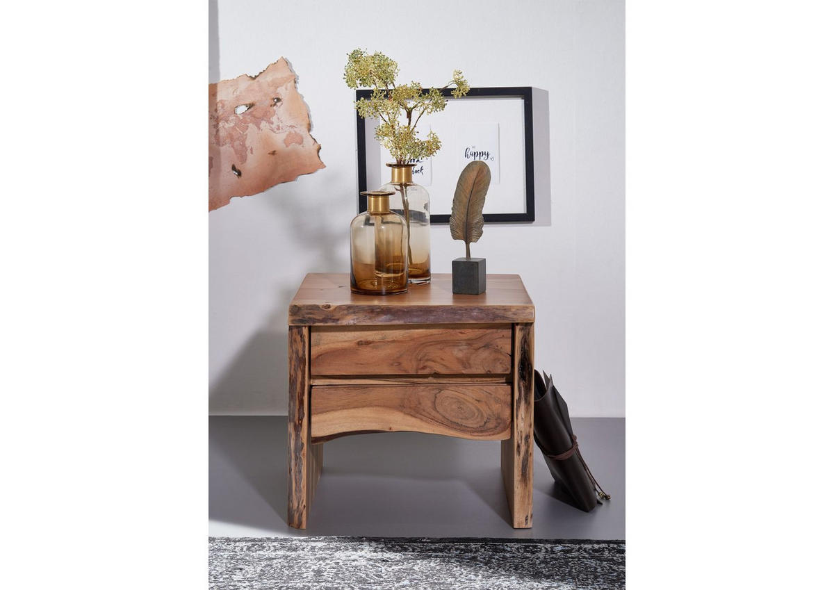 NACHTTISCH Akazie 45x40x45 natur lackiert PURE ACACIA #311 - Braun, Holz (45/45/40cm) - Massivmoebel24