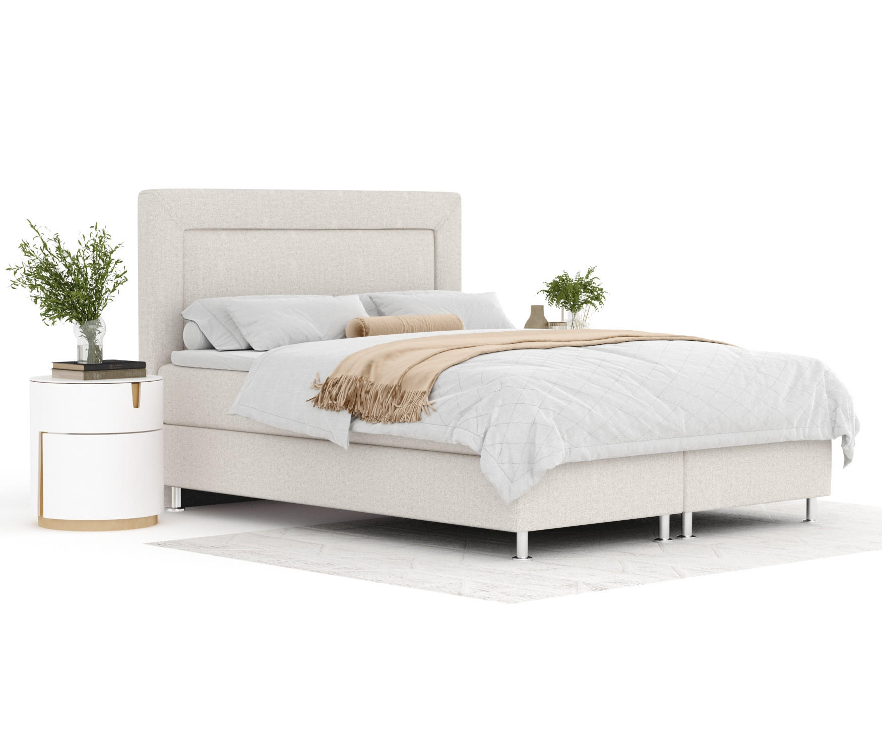 BOXSPRINGBETT Laguno Hellbeige 160/200 cm mit Latex-Topper - Beige/Silberfarben, Holz/Holzwerkstoff (160/200cm) - Maison de Reve