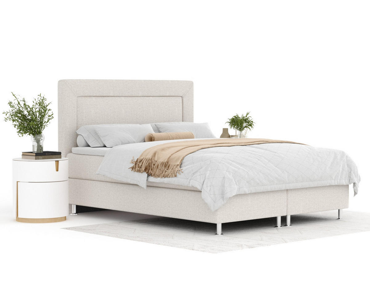 BOXSPRINGBETT Laguno Hellbeige 140/200 cm mit Latex-Topper - Beige/Silberfarben, Holz/Holzwerkstoff (140/200cm) - Maison de Reve