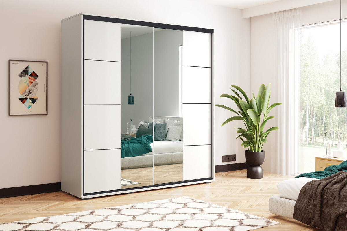 SCHIEBETÜRENSCHRANK mit Spiegel A3 - Weiß - Weiß, Holzwerkstoff (230/245/62cm) - BM-Möbel