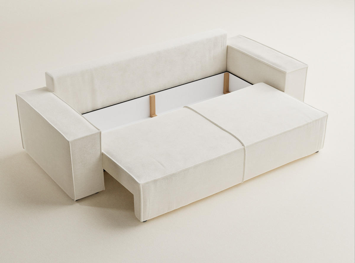 SOFA MIT SCHLAFFUNKTION Milos Creme Chenille-Stoff - Creme/Schwarz, Holz/Holzwerkstoff (255/70/105cm) - Maison de Reve