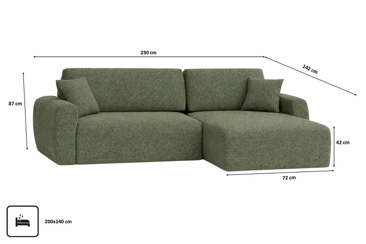 ECKSOFA Mit Schlaffunktion Ariel L, Chenille, Stoff Artico, Moss, Rechts - Hellgrün, Holz (250/142cm) - Kaiser Möbel