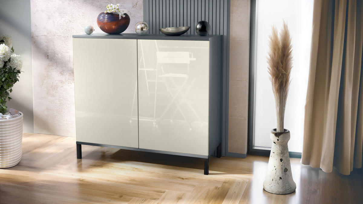 KOMMODE Skadu Creme Hochglanz - Creme, Holzwerkstoff (92.5/83.5/35cm) - Vladon