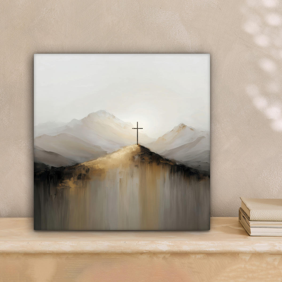 LEINWANDBILD Hügel - Abstrakt - Kreuz - Christentum Deko Wohnzimmer 20x20 cm - Beige, Textil (20/20cm) - MuchoWow