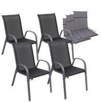 GARTENSTUHL KUBA stapelbar, 4er Set mit Sitzkissen - Anthrazit, Metall (54/84/64cm) - Albatros