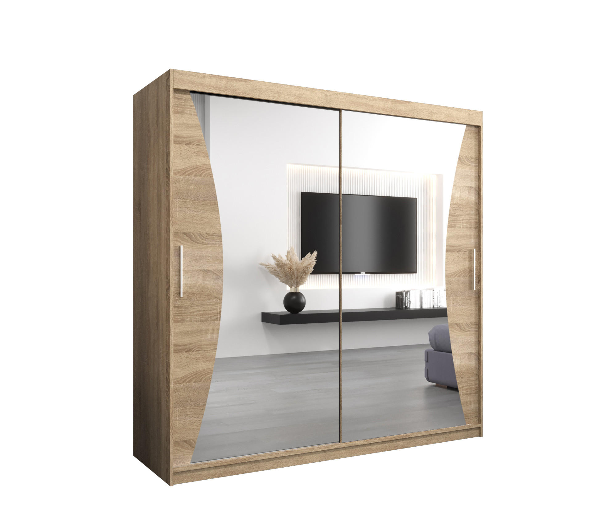 Möbel Kryspol Schwebetürenschrank Sonoma Eiche, Sonoma Eiche 200x200x62 cm