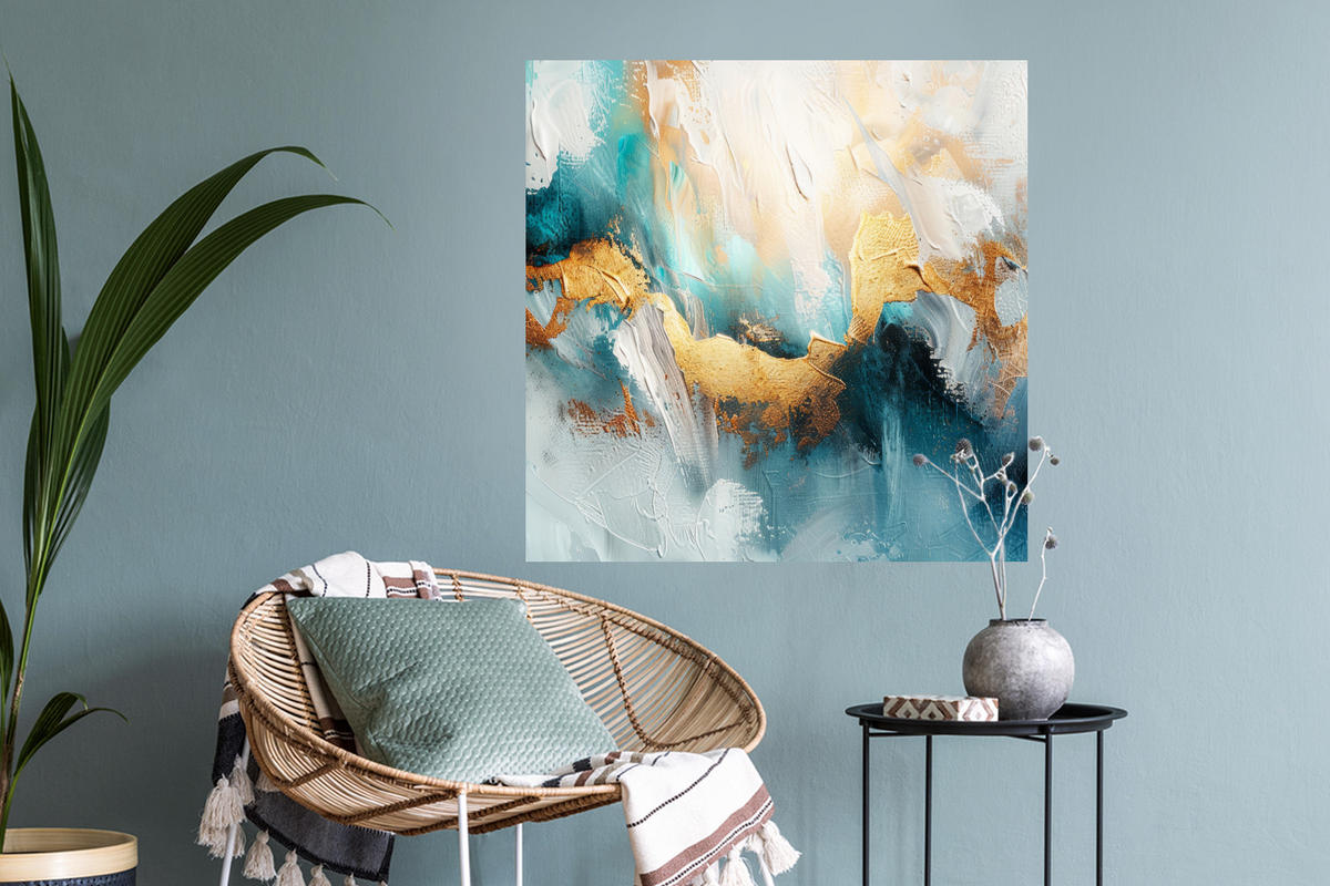 WANDTATTOO Abstrakt - Kunst - Gold - Blau 50x50 cm - Petrol, Kunststoff (50/50/0.1cm) - MuchoWow