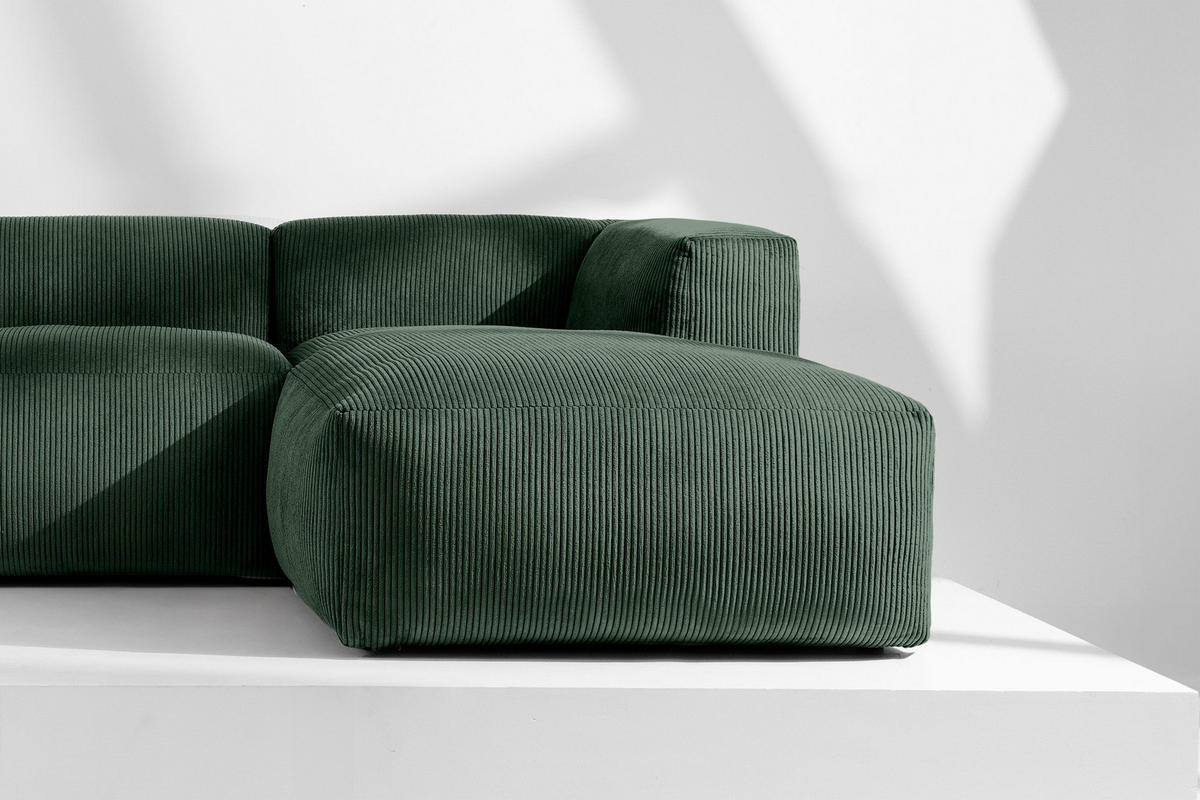 ECKMODULSOFA-RECHTS BUFFO 3/4 Sitzer mit extrem weicher Sitzfläche, Kordstoff, dunkelgrün - Dunkelgrün, Textil (237/180cm) - KONSIMO®