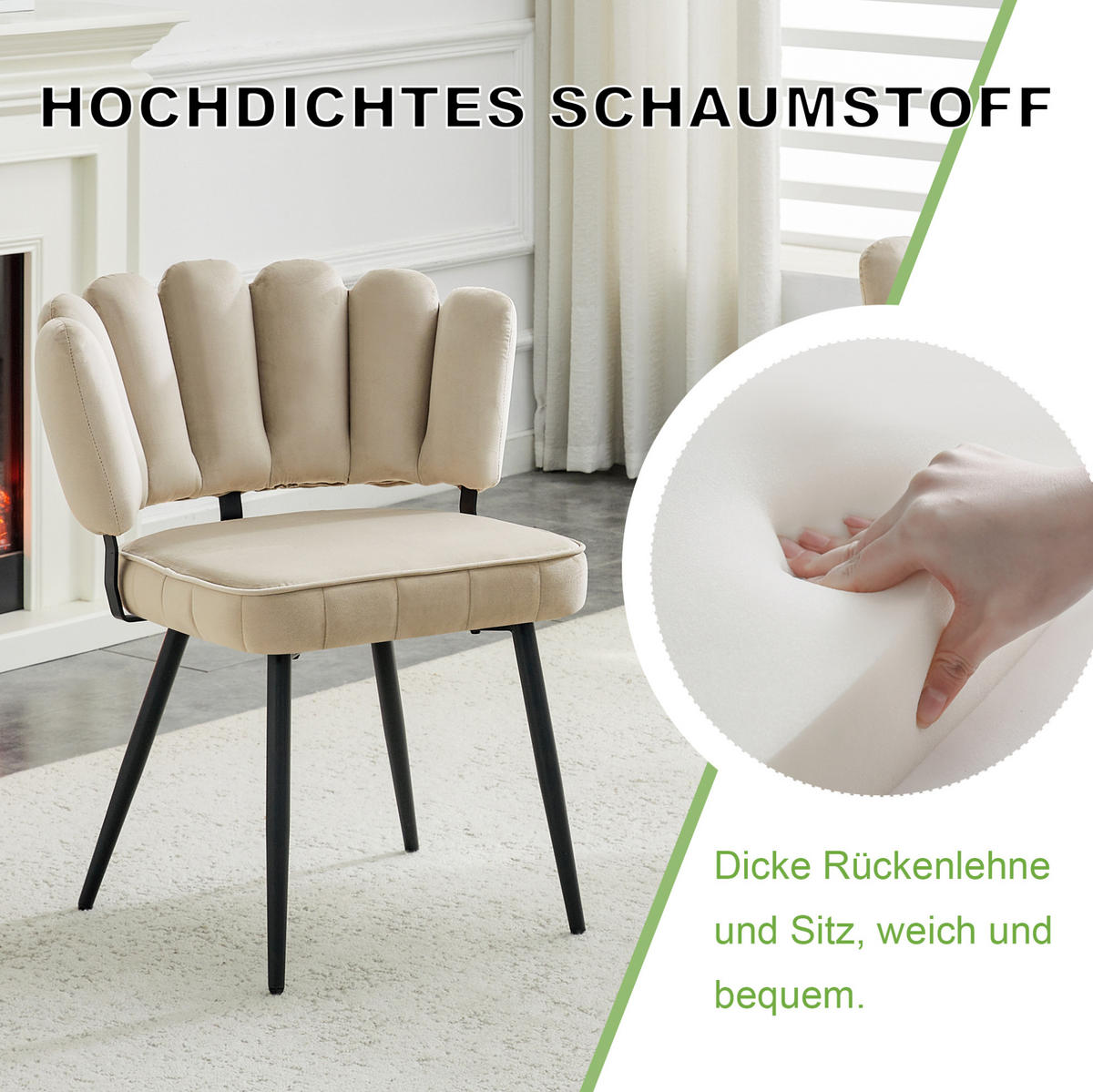 ESSZIMMERSTUHL 2er-Set Samt Beige/Schwarz - Beige, Metall (48/80/60cm) - Meubliv