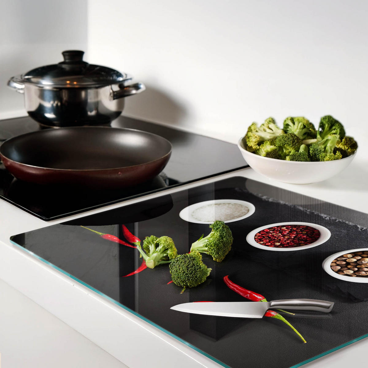 GLASPLATTE 60x52 cm Gewürze und Chili - Rot, Glas (60/0.4/52cm) - TULUP