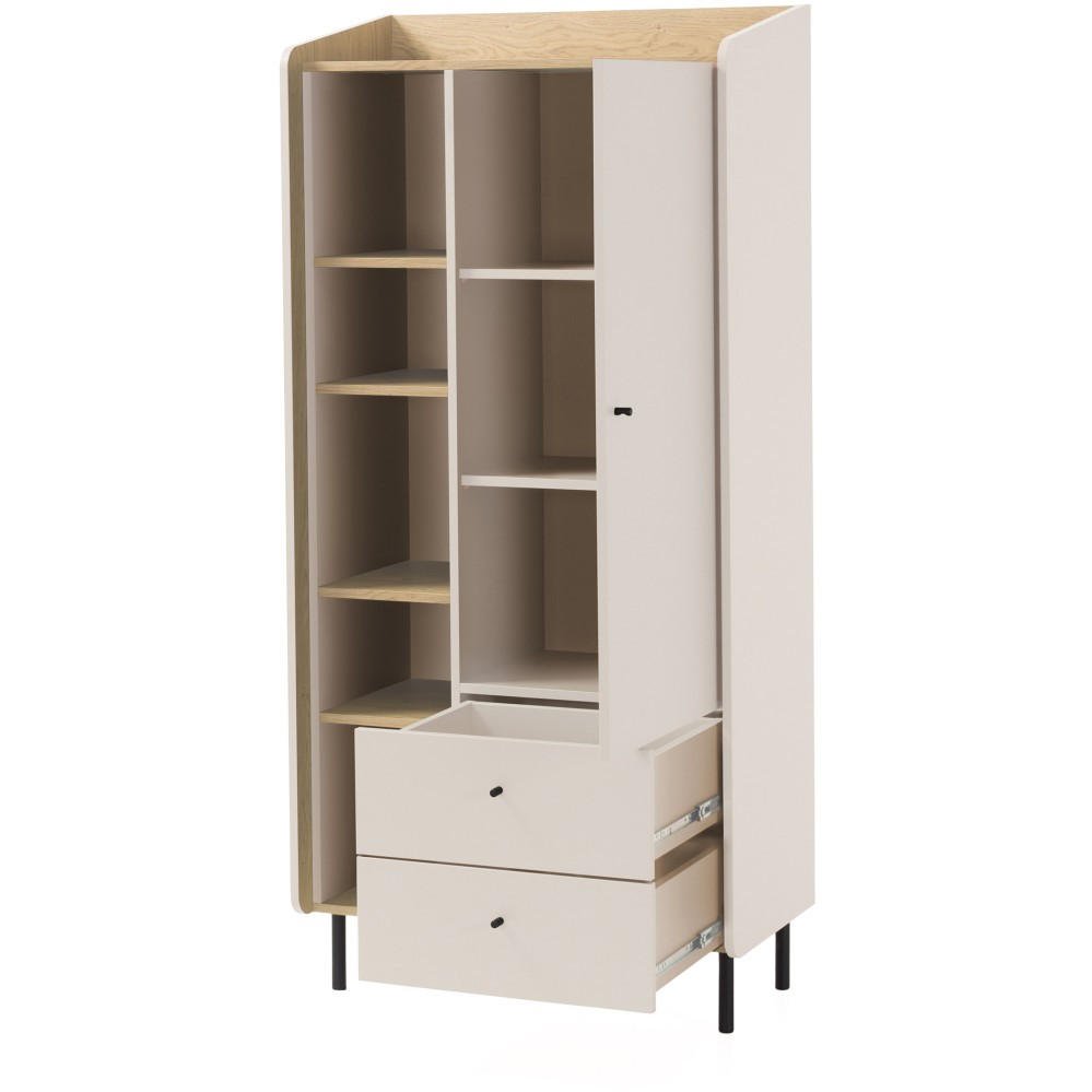 BÜCHERREGAL Alex mit 1 Tür und 2 Schubladen, Eukalyptus - Eukalyptusholzfarben/Schwarz, Holzwerkstoff (80/170/42cm) - Beautysofa