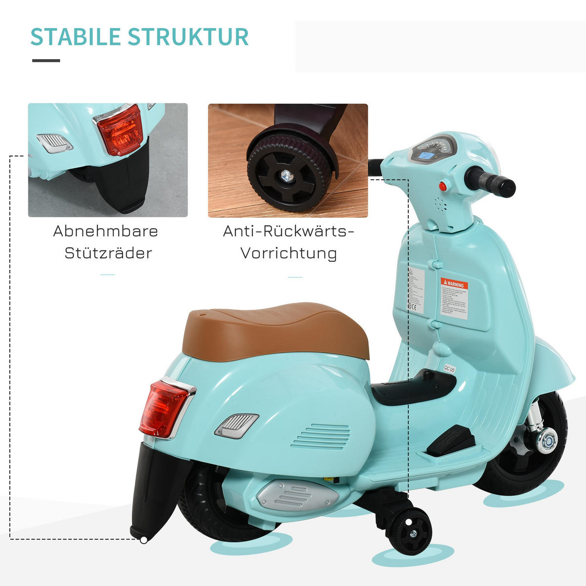 ELEKTRO KINDERMOTORRAD, Grün/ Rot/Weiß, Kunststoff-+ Metall - Grün, Metall (66.5/38/52cm) - HOMCOM