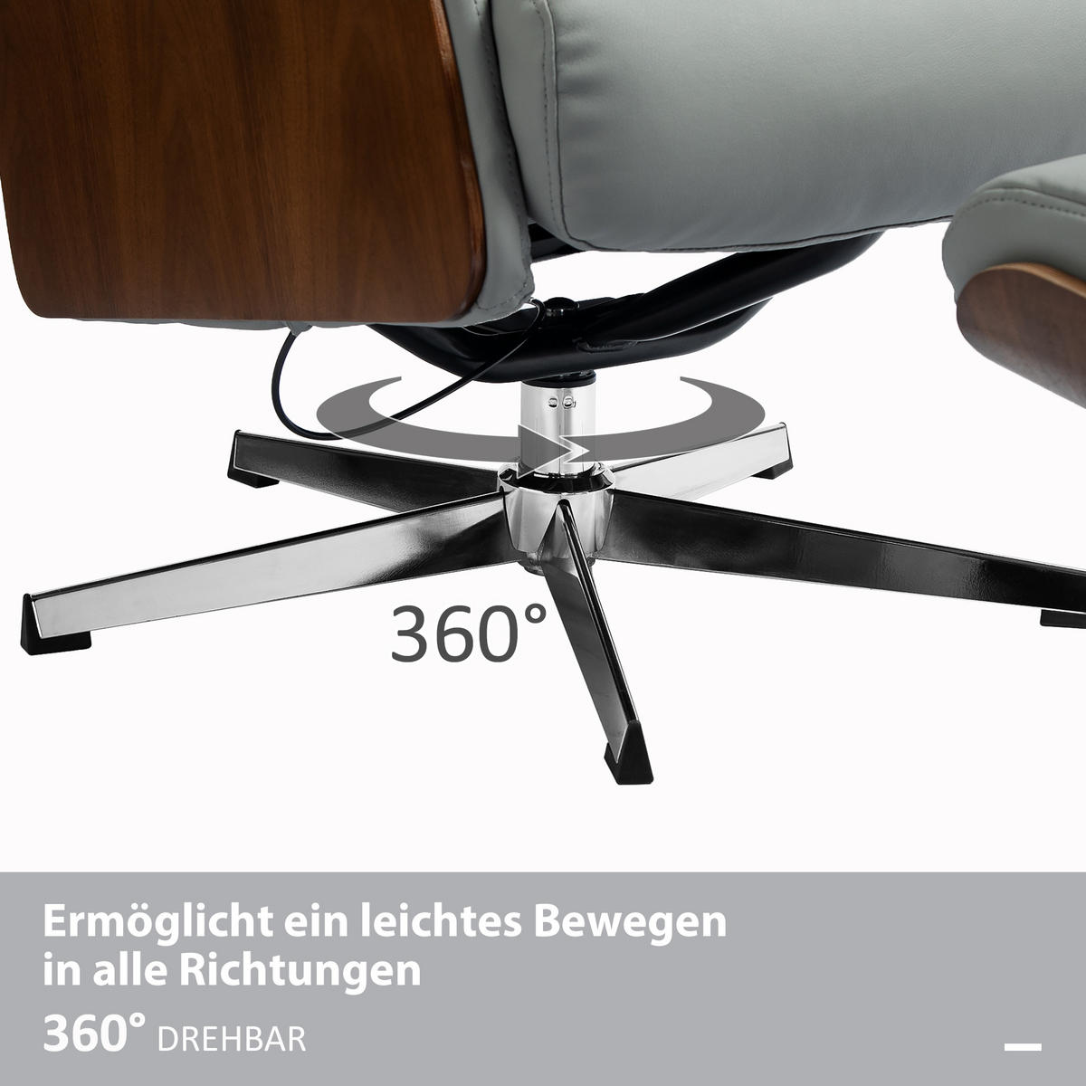 RELAXSESSEL mit Hocker, Fernsehsessel mit Liegefunktion, verstellbare Kopfstütze - Hellgrau, Kunststoff (84/108/80cm) - HOMCOM