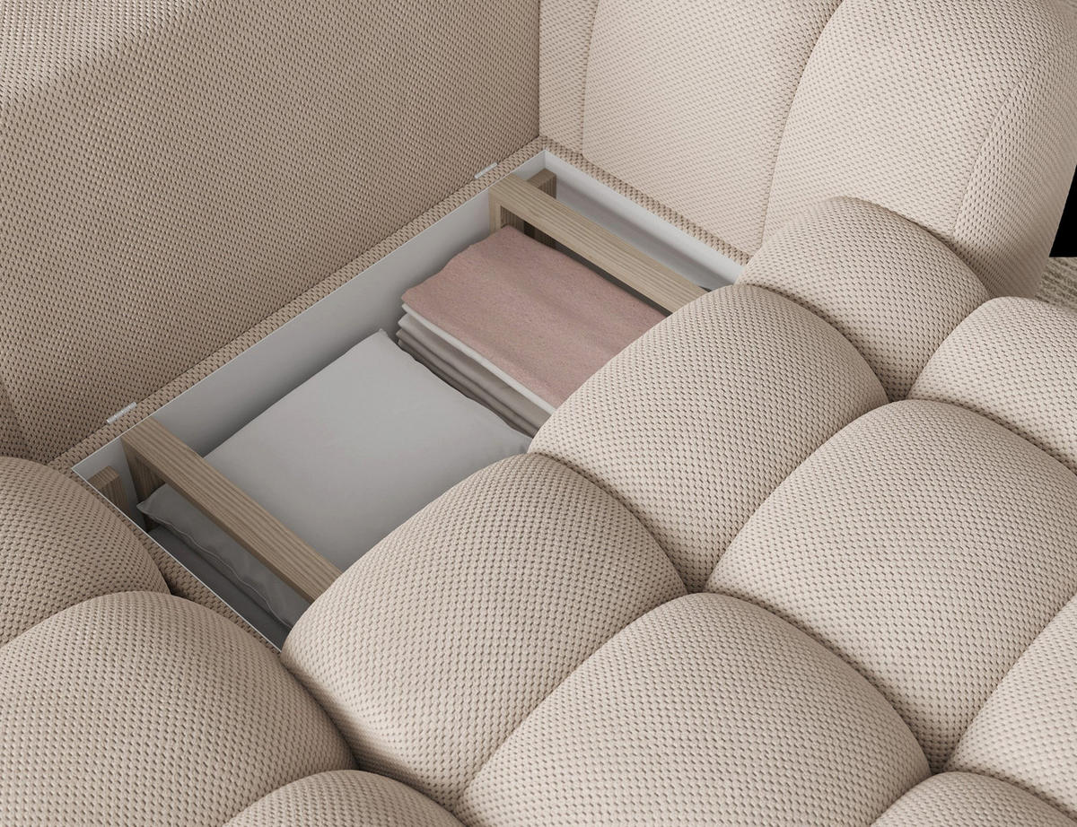 ECKSOFA COZION L-Form mit Schlaffunktion & Bettkasten – Modernes 3-Sitzer Sofa, HR-Kaltschaum, Wellenfederung, 267 × 165 cm - Beige/Schwarz, Kunststoff (165/267cm) - Wohnideebilder