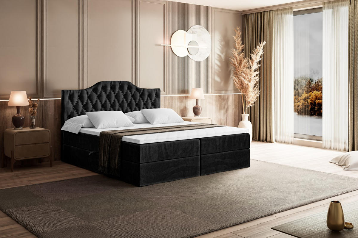 BOXBETT mit Matratze H4 und Lattenrost - VILA-1 - 200x200 cm - H4 - Schwarz - Schwarz, Holzwerkstoff (200/200cm) - ALTDECOR