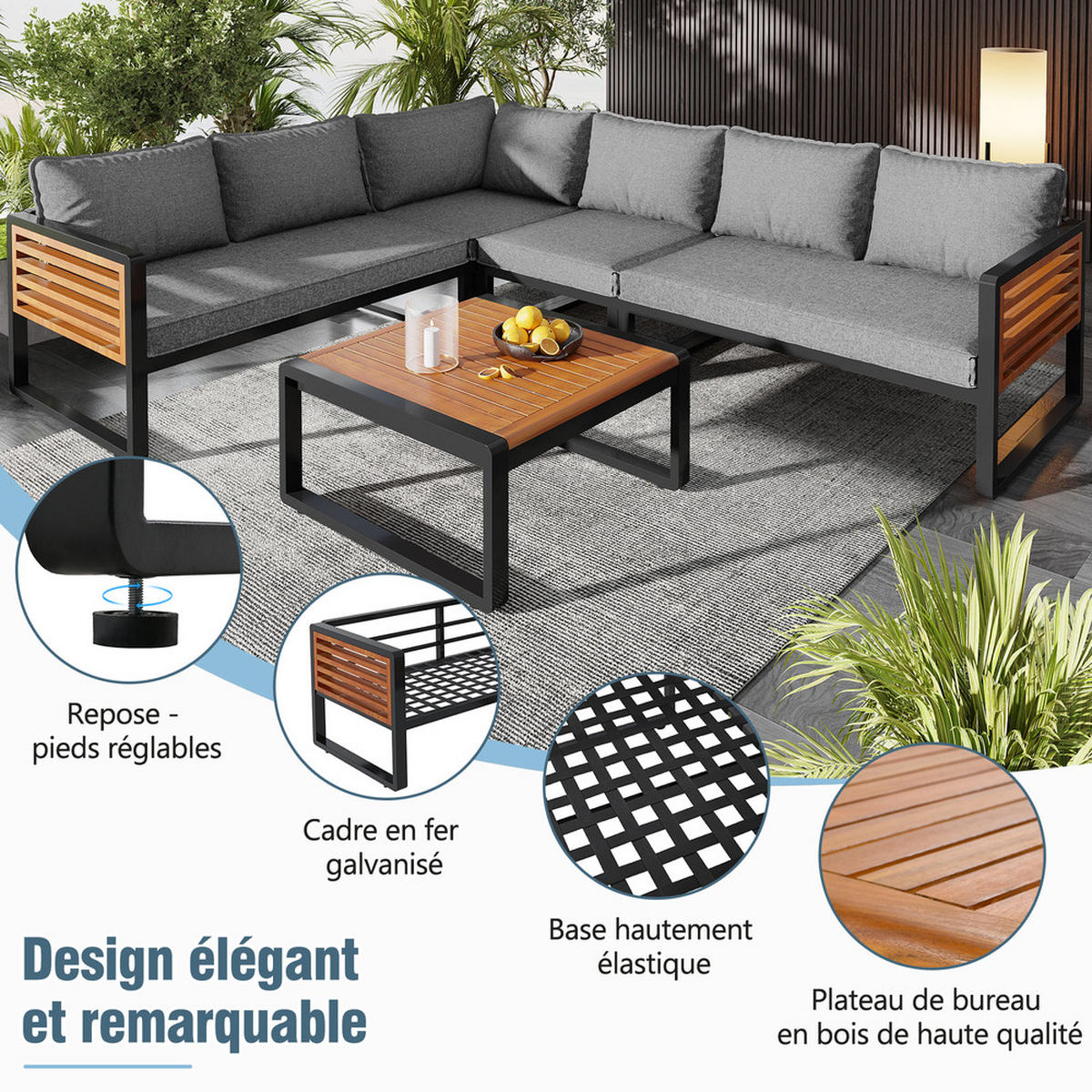 GARTENSET 5-tlg 5-6 Personen Metallrahmen - Grau, Metall - Raelunyi