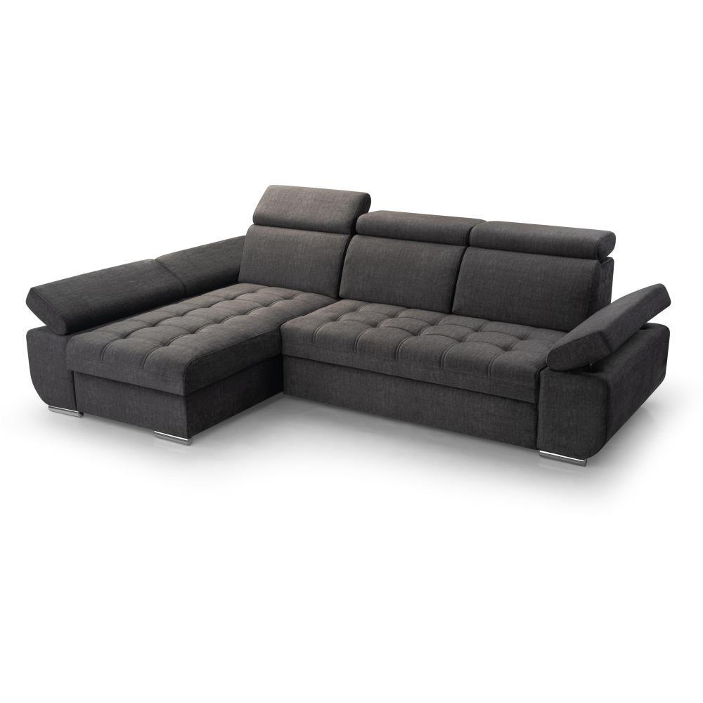 ECKSCHLAFSOFA Bianca dunkelgrau links - Chromfarben/Dunkelgrau, Textil (264/165cm) - Beautysofa