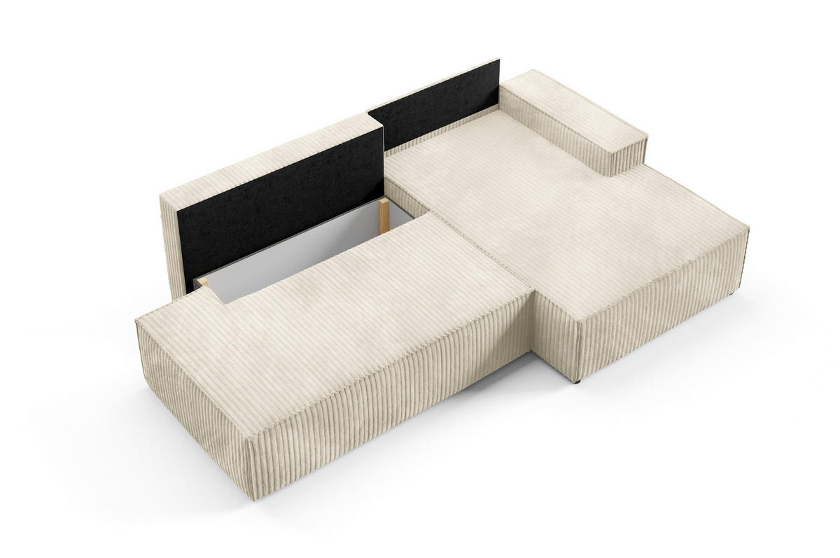 ECKSOFA TESSO R-S Creme Kordstoff mit Schlaffunktion - Creme, Holz (247/170cm) - MASSENO
