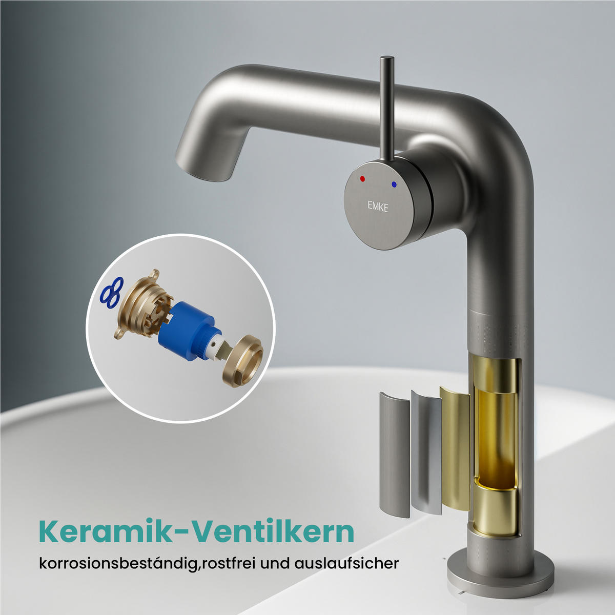 WASCHTISCHARMATUR Ventilkernzertifizierung Anthrazit Matt 15cm - Anthrazit, Metall (20/7.6/22.2cm) - EMKE