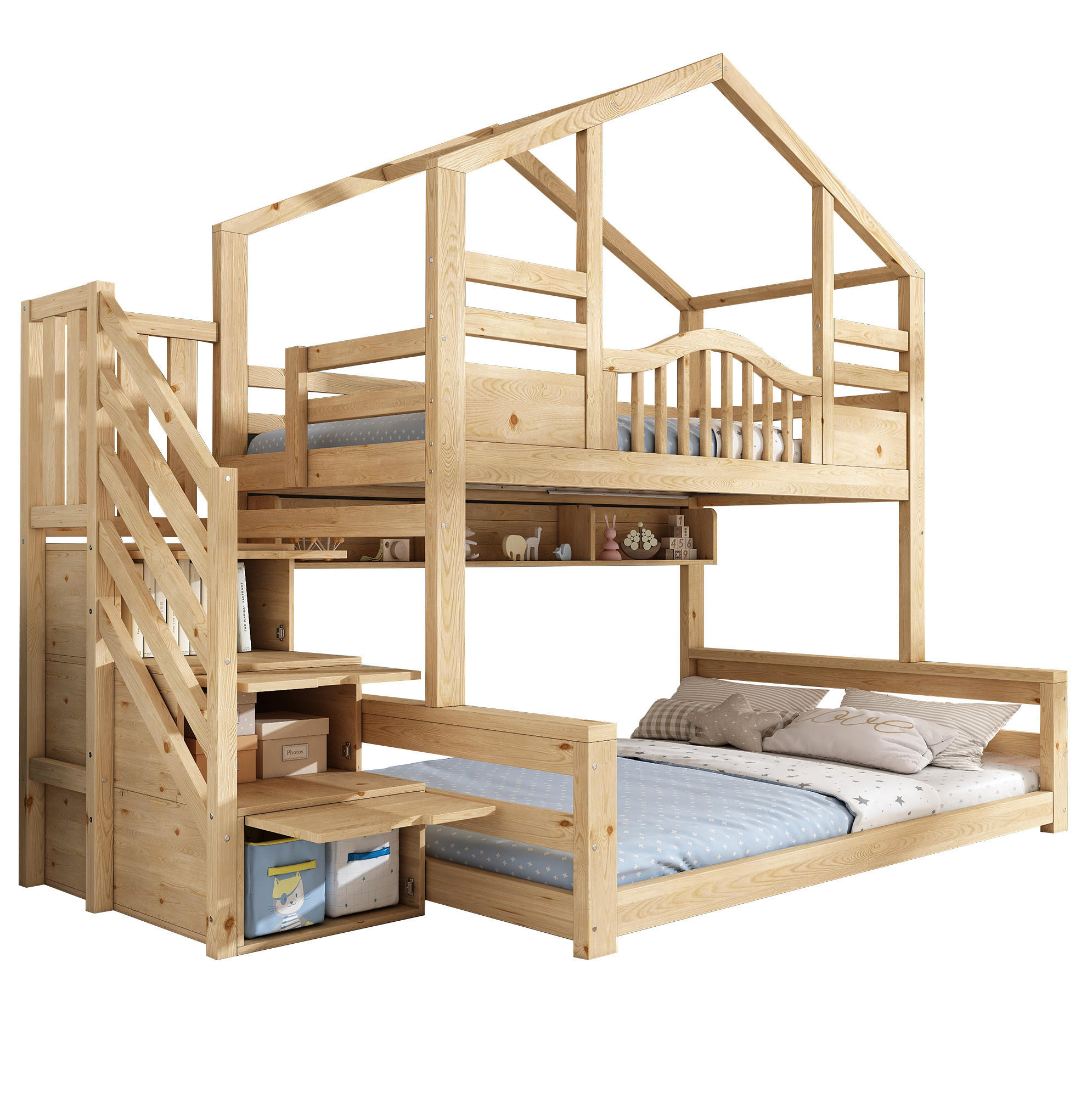 ETAGENBETT 90/200 cm und 140/200 cm mit Treppenschrank ohne Matratze - Naturfarben, Holz (140/200cm) - MIVRAY