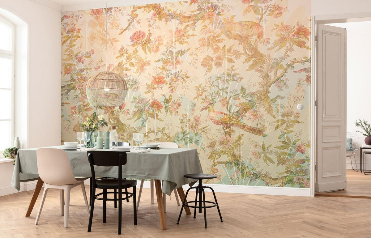 FOTOTAPETE tropischen Blumen und Paradiesvögeln 350 x 255 cm - Pink, Papier (350/255cm) - Sanders & Sanders
