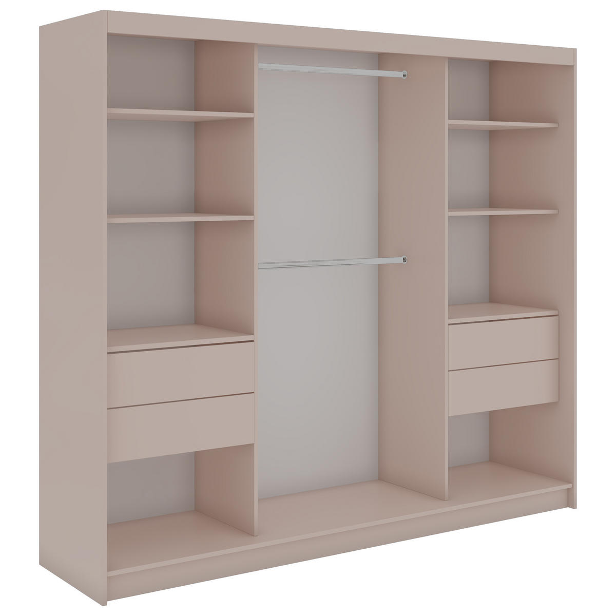 SCHWEBETÜRENSCHRANK mit Spiegel und Schubladen - WALENCJA - 240 - Kaschmir-Grau lacobel - Kaschmir/Alufarben, Holzwerkstoff/Metall (240/216/61cm) - MKS