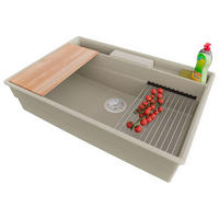 SPÜLBECKEN New York, 2-er set Beige 78/53 cm 1 Becken + Ablauf-Set + Küchenzubehörset ab 80er Unterschrank - Chromfarben/Beige, Kunststoff (78/20/53cm) - Primagran