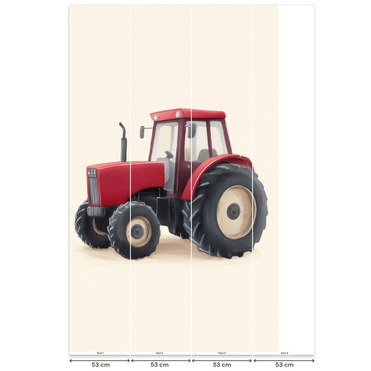 KINDERTAPETE - Traktor - Minimalistisch - Illustration - Rot - 160x280 cm - Rot, Papier (160/280cm) - OnlyWow