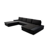 WOHNLANDSCHAFT VERONA U-Form mit Schlaffunktion, Bettkasten und Wellenfederung – Großzügiges Ecksofa 387 cm - Schwarz, Kunststoff (387/85/213cm) - Wohnideebilder