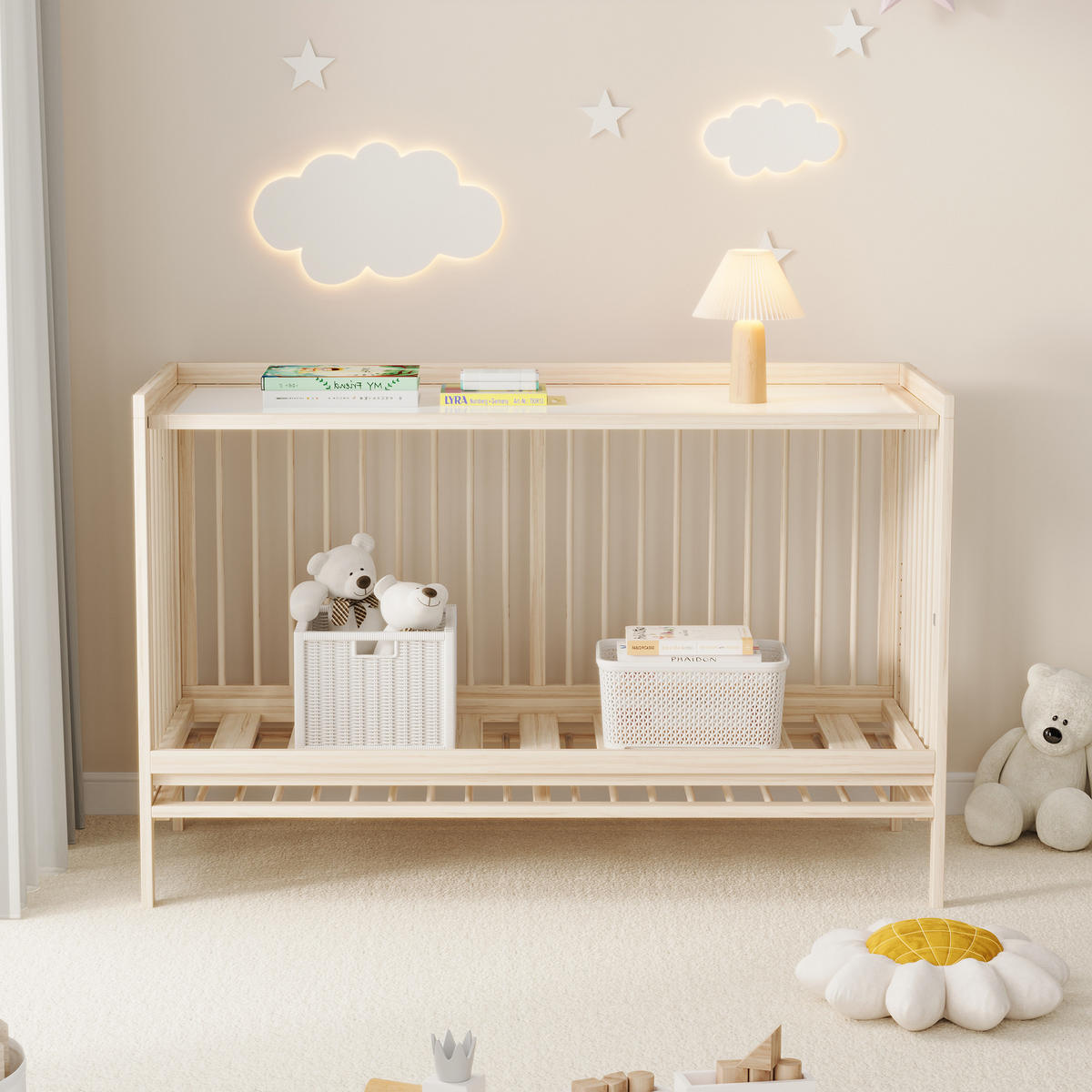 BABYBETT 140x60x90cm Natur Fichte Höhenverstellbar umwandelbar - Naturfarben, Holz - FLIEKS