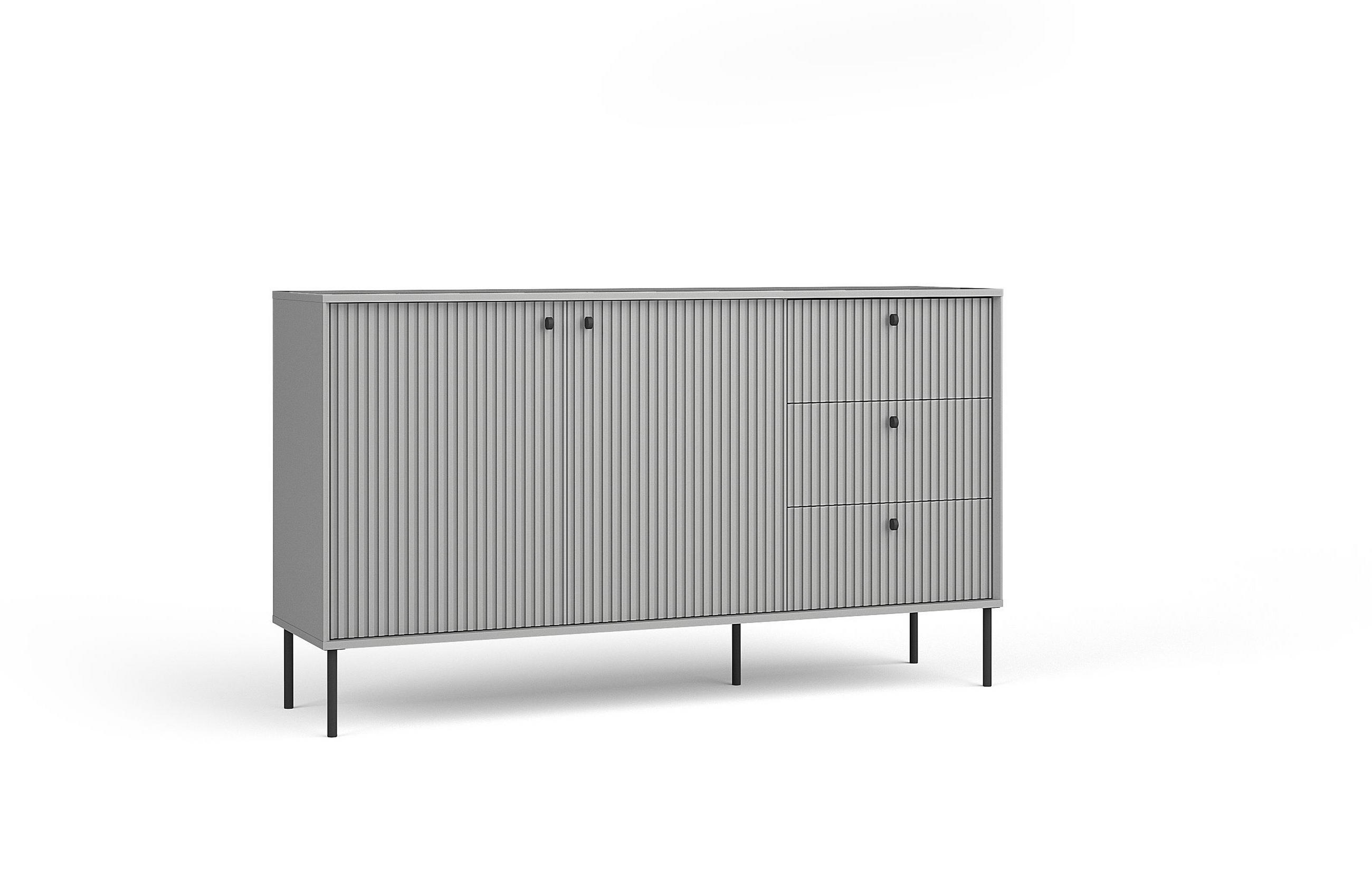 KOMMODE NIMB 156,2/89,2/40,5cm mit 3 Schubladen 2 Türen Grau - Grau, Holzwerkstoff (156.2/89.2/40.5cm) - MASSENO
