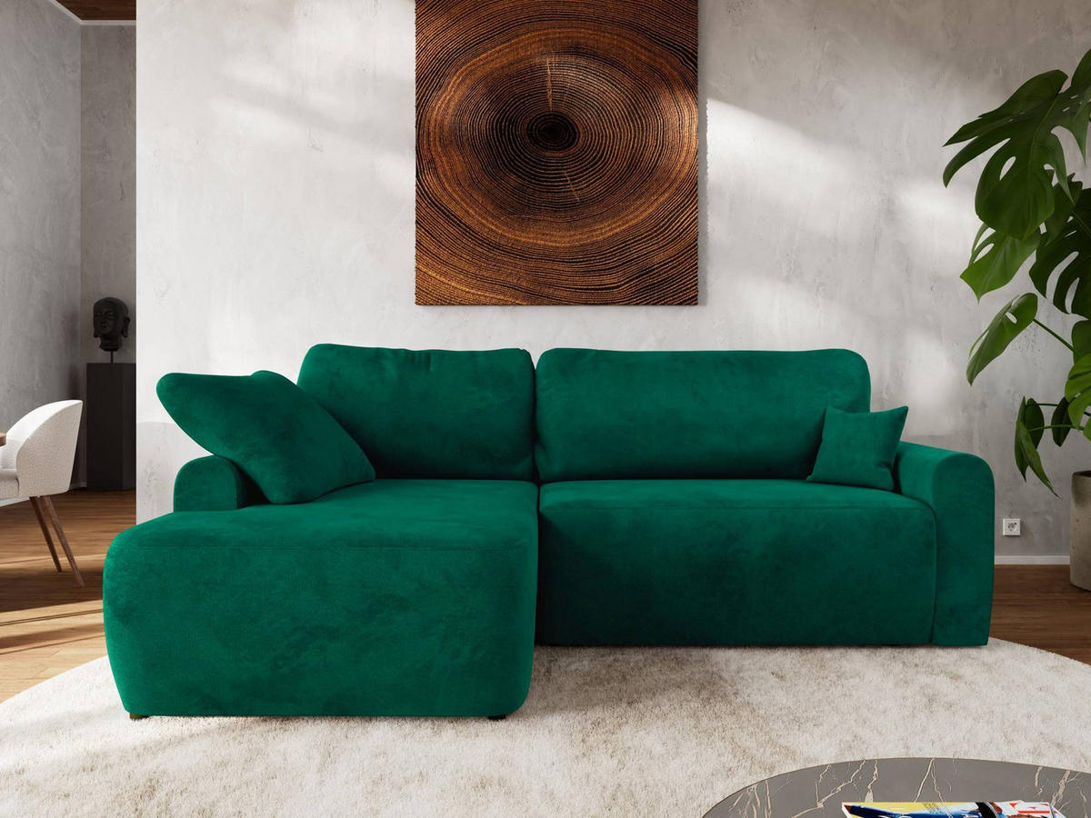 ECKSCHLAFSOFA CUBO L Dunkelgrün Velvet - links - Dunkelgrün/Schwarz, Kunststoff/Textil (273/187cm) - MKS