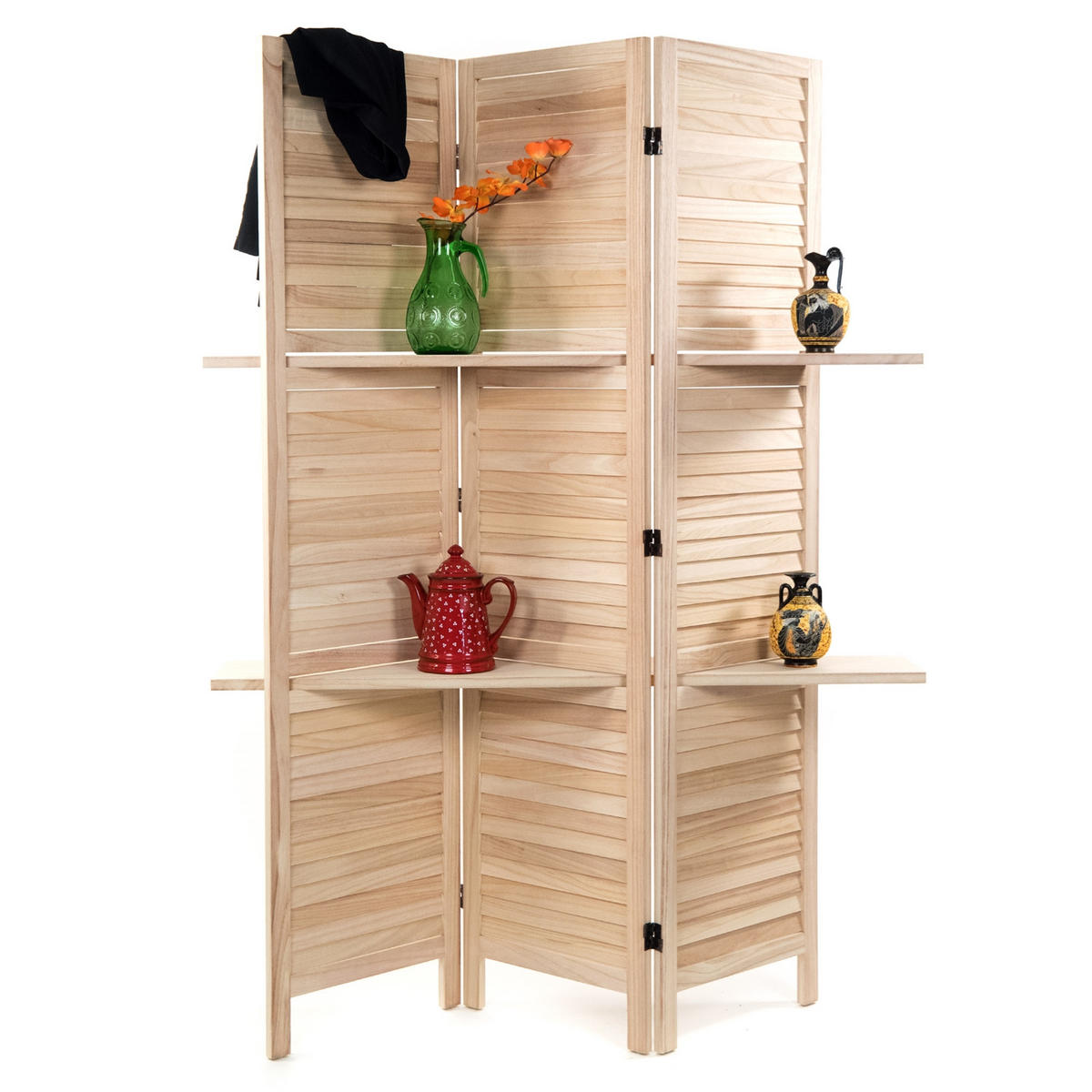 RAUMTEILER Cottage II 3-tlg. Holz, mit 2 Ablagen natur - Naturfarben, Holz (120/170/22cm) - DESIGN DELIGHTS