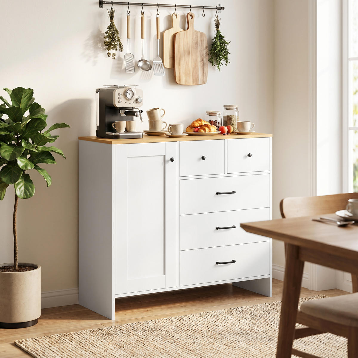 SIDEBOARD Weiß/Eichefarben 100/40/94 cm - Weiß, Holzwerkstoff (100/94/40cm) - PANGIVO
