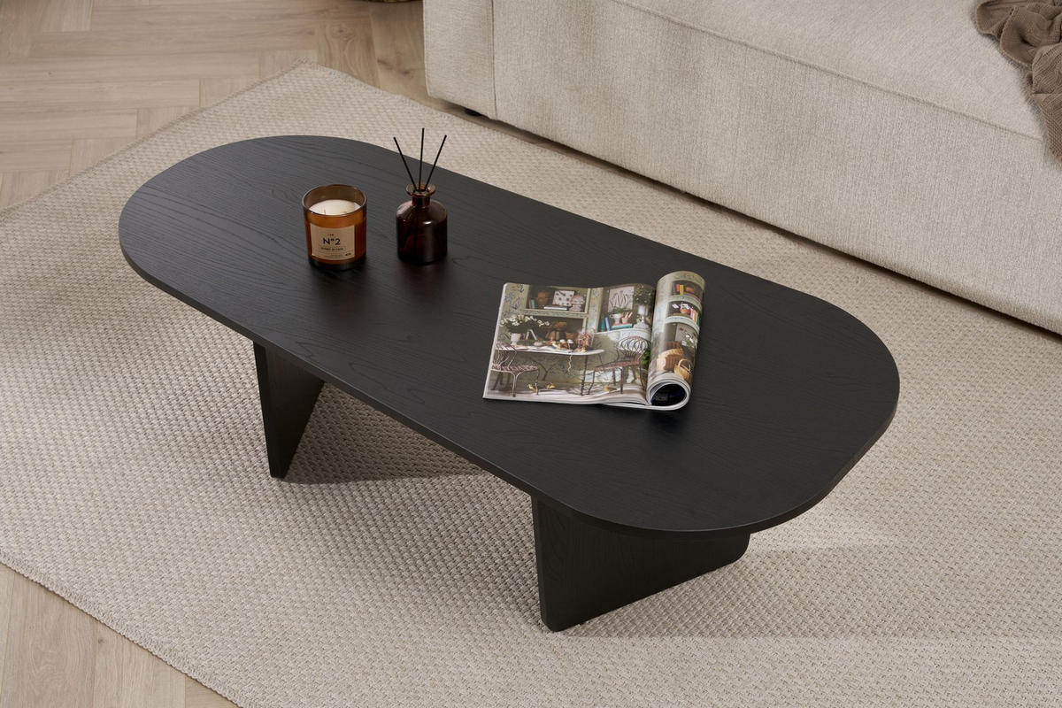 COUCHTISCH ovalis Schwarz - Schwarz, Holz (130/65/40cm) - Habitat Garten