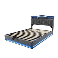 POLSTERBETT 160x200 cm mit Stauraum‑Kopfteil, Hydraulik‑Stauraum, LED und USB‑C Ladeanschlüsse, Velours‑Stoff, grau - Grau, Holz (160/200cm) - BRILVERDE