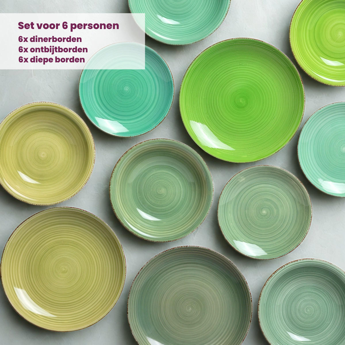 COOKINGLIFE Geschirrset Delice Grün 18-teilig / 6 Personen - 6 Speiseteller, 6 Suppenteller und 6 Frühstücksteller - Grün, Keramik (2/2/1cm) - Cookinglife