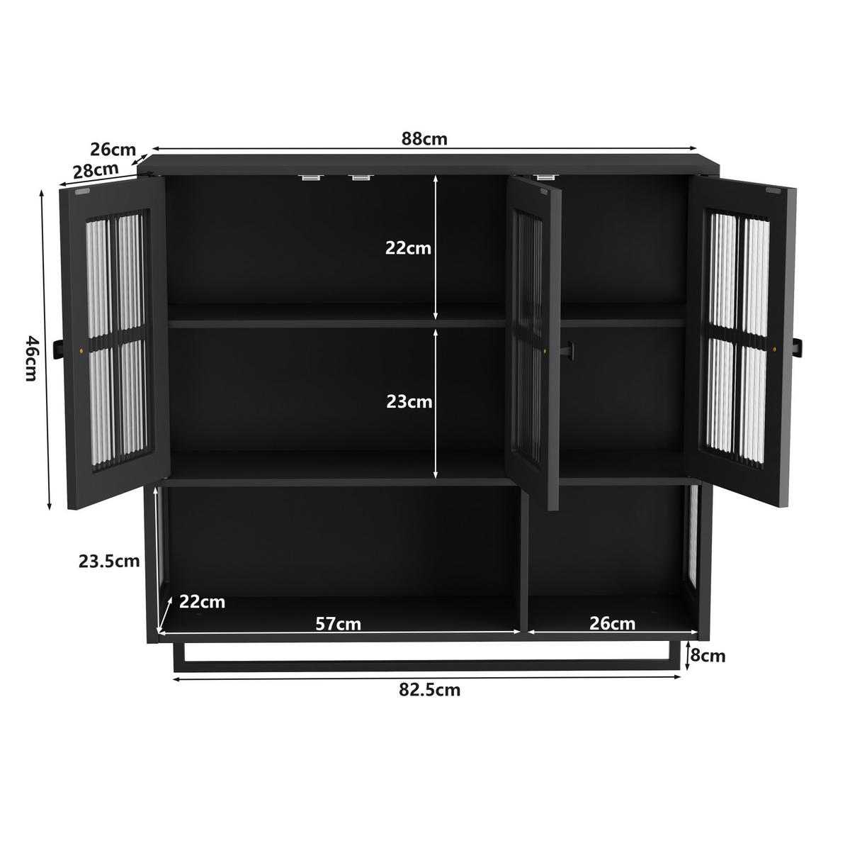 KÜCHENOBERSCHRANK 88/26/82,5 cm aus MDF, Glas und Metall mit Handtuchstange Schwarz - Schwarz, Holzwerkstoff (88/82.5/26cm) - Modenvie