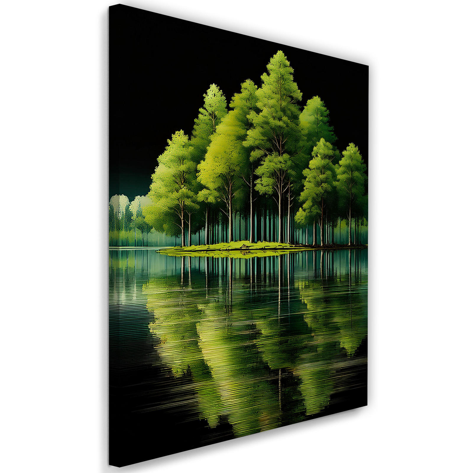 WANDBILD grüner wald am see - Grün, Textil (40/60cm) - Feeby