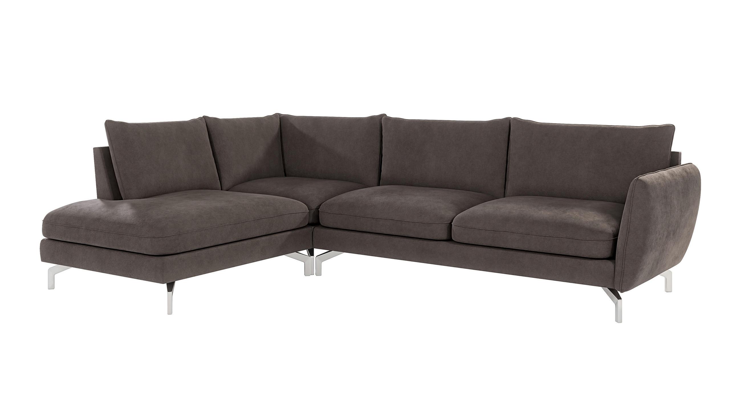 ECKSOFA Elou Braun - Khaki Microfaser - Chromfarben/Dunkelbraun, Holz/Textil (277/200cm) - S-Style Möbel