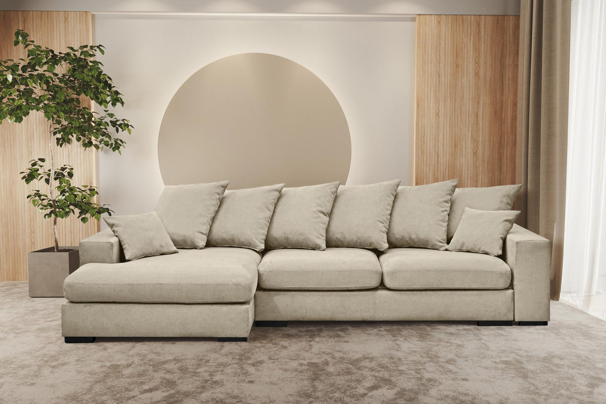 ECKSOFA Mit Schlaffunktion Und Bettkasten Couch L-form Gabon Stoff Riviera Links Hellbeige - Sandfarben, Holz (155/285cm) - Kaiser Möbel