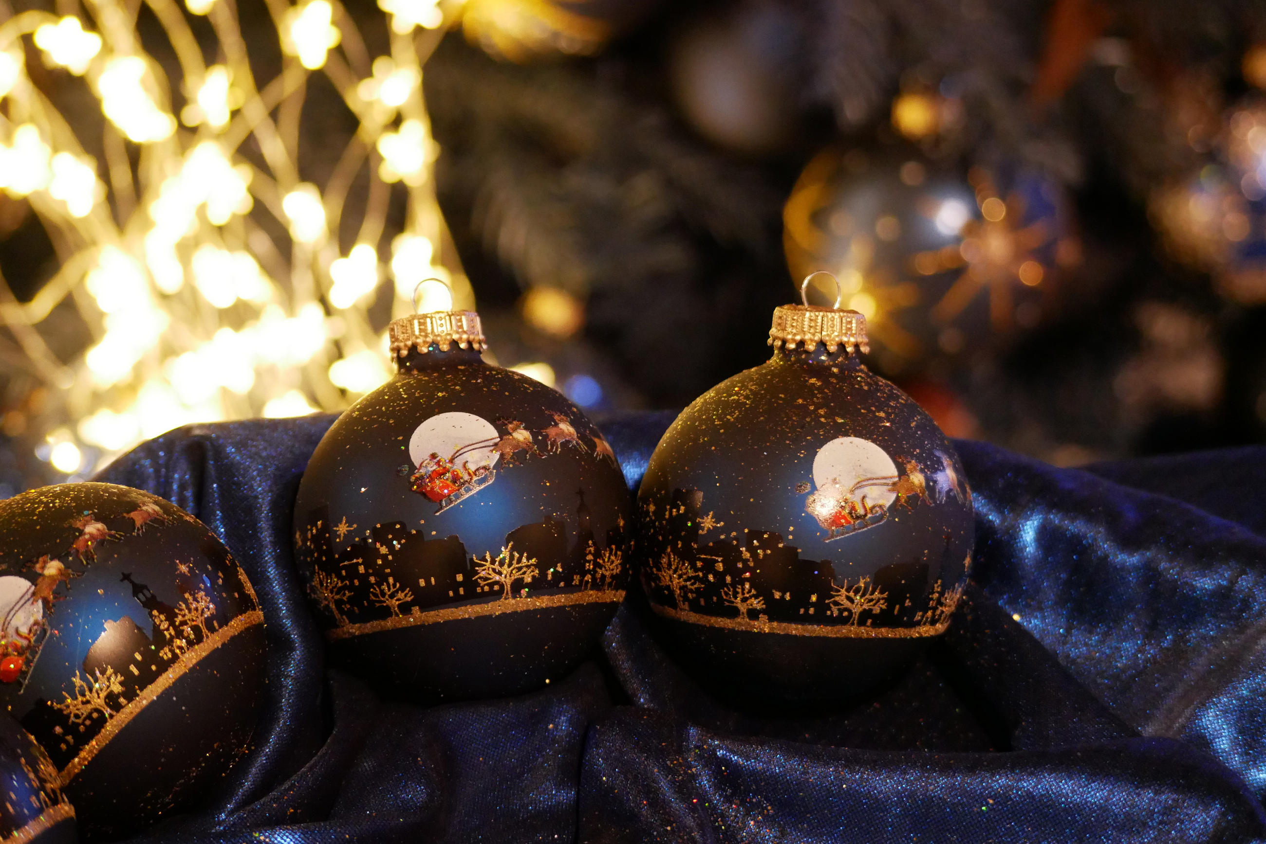 CHRISTBAUMKUGELN Midnight before Christmas Blau 7cm (Glas / 4 Stk.) - Blau, Glas (7/7/7cm) - Krebs Glas Lauscha